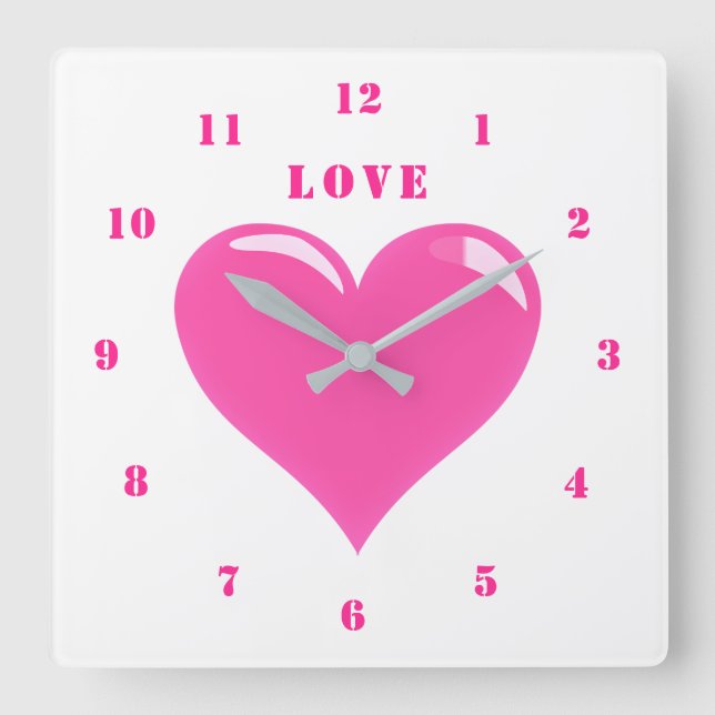 Quadrado Relógio de Amor com Coração Rosa (Frente)