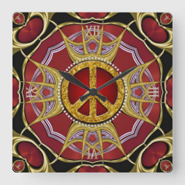 Quadrado Relógio de Amor pela Paz Dourada Red Royale