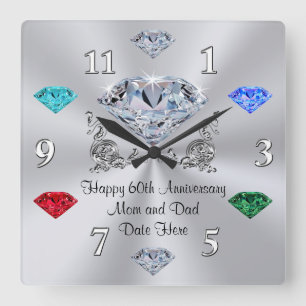 Quadrado Relógio de Aniversário do Birthstone Diamond par