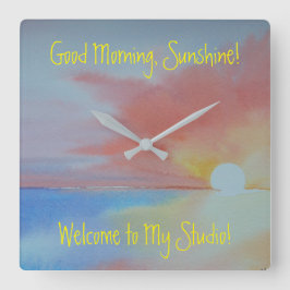 Quadrado Relógio de Aquarela Oceânica