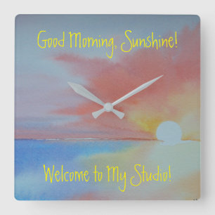 Quadrado Relógio de Aquarela Oceânica