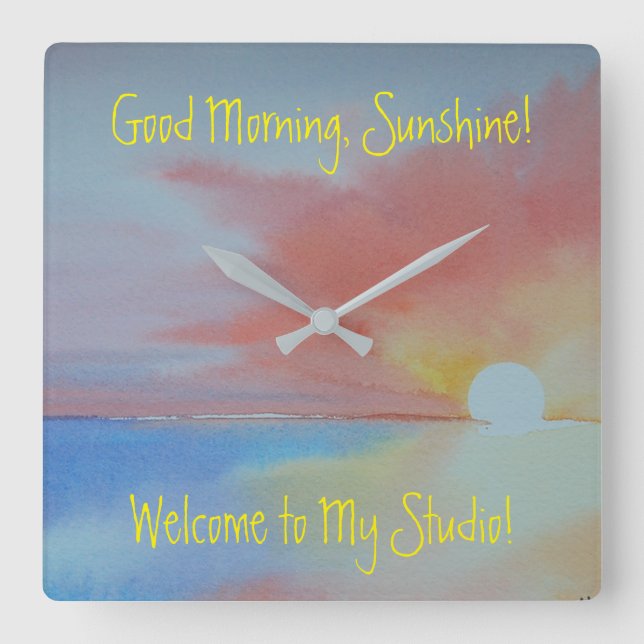 Quadrado Relógio de Aquarela Oceânica (Frente)