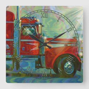 Quadrado Relógio de Arte de Caminhão Vermelho de Transporte