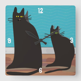 Quadrado Relógio de Arte de Dois Gatos Pretos