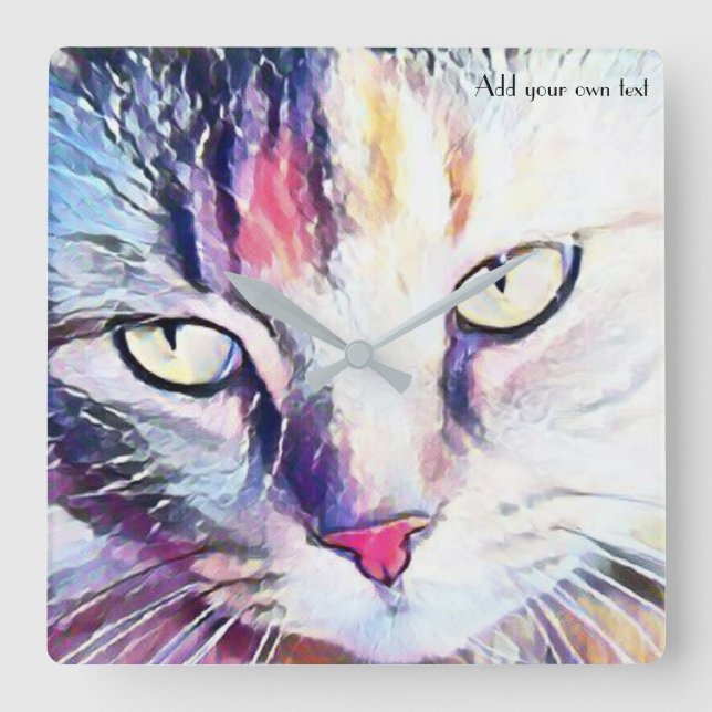 Quadrado relógio de arte de olhos de gato (Frente)