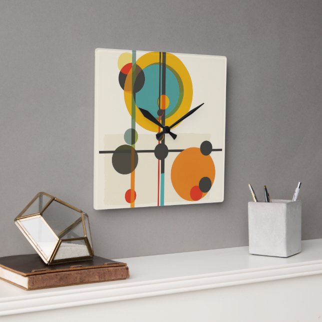 Quadrado Relógio de Arte Geométrica Moderna do Século médio (Escritório)