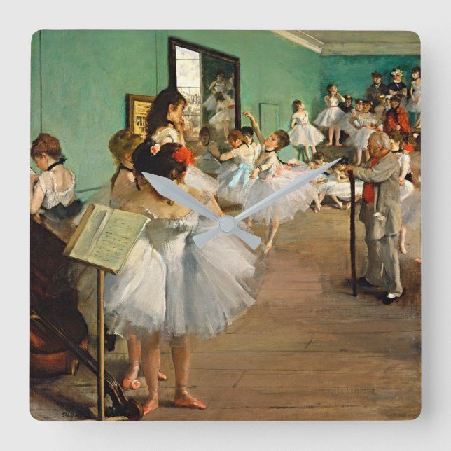 Quadrado Relógio de Arte Minimalista Degas Ballet (Frente)