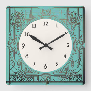 Quadrado Relógio de arte quadrada em Aqua Turquoise Teal