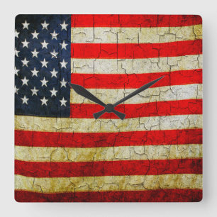 Quadrado Relógio de bandeira da América Grunge