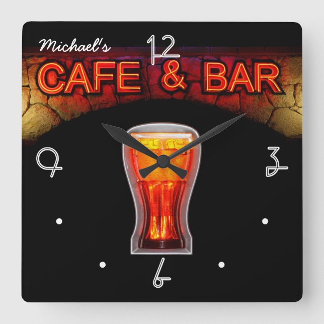 Quadrado Relógio de Barra Personalizado para Mancave com Lu (Frente)