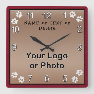Quadrado Relógio de Cães Personalizado, TEXTO, FOTO ou LO