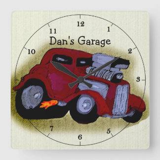 Quadrado Relógio de Caricatura de Hot Rod Personalizado