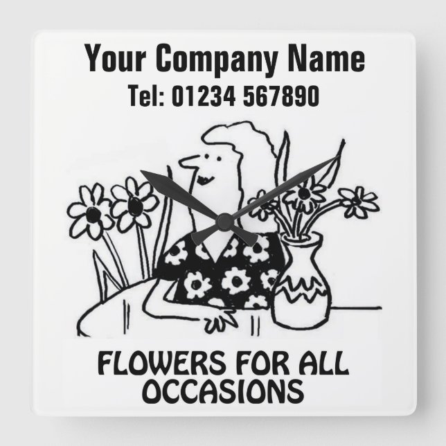 Quadrado Relógio de cartografia do Compro Florist ou Flor (Frente)