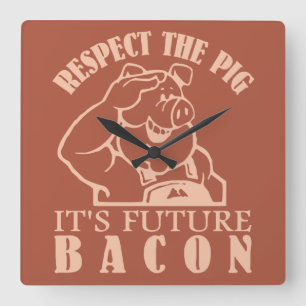 Quadrado relógio de cor personalizado PIG TO BACON