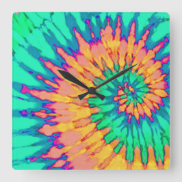 Quadrado Relógio de Coroa Espiral Verde e Laranja