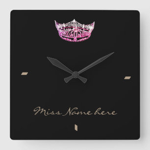 Quadrado Relógio de Coroa Rosa estilo Miss América