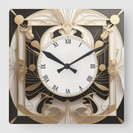 Quadrado Relógio de Deco de Arte Elegante - Falhas preto e 