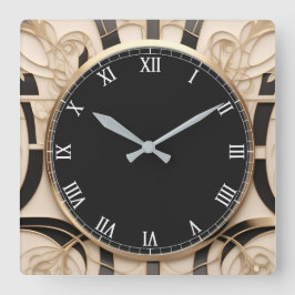 Quadrado Relógio de Deco de Arte Nouveau - Branco Preto Dou