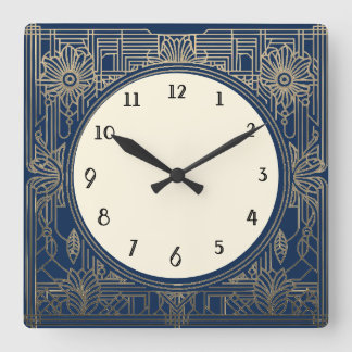 Quadrado Relógio de Deco de Arte Quadrada em Azul Escuro Ma
