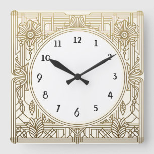 Quadrado Relógio de Deco de Arte Quadrada em Creme Branco e