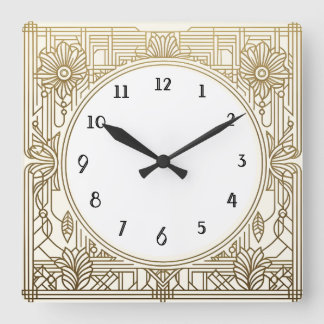 Quadrado Relógio de Deco de Arte Quadrada em Creme Branco e