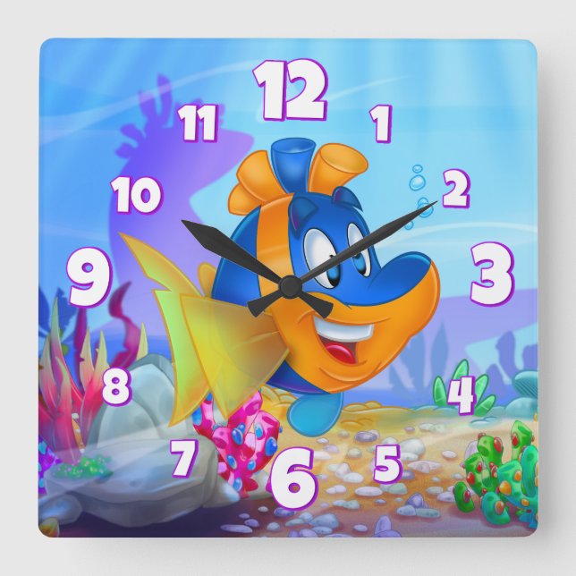 Quadrado Relógio de desenho da parede de FriendFish (Frente)