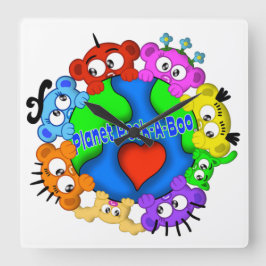 Quadrado Relógio de Design do logotipo Peek-A-Boo Planet