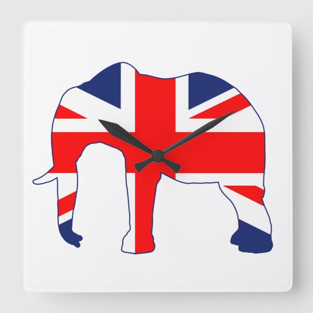 Quadrado Relógio de Elefante Britânico Union Jack (Frente)