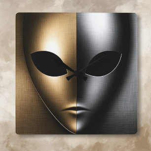 Quadrado Relógio de Face Alienígena Dourado e Prateado