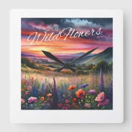 Quadrado Relógio de "Flores Selvagens"