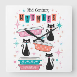 Quadrado Relógio De Foco Do Século De médio Retro Pyrex Bla