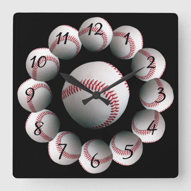 Quadrado Relógio de fundo de beisebol (Frente)