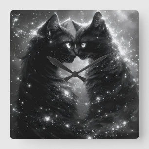 Quadrado Relógio de Gato Caprichoso Preto