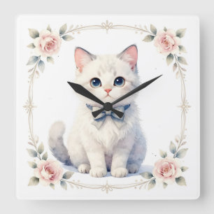 Quadrado relógio de gato fofo