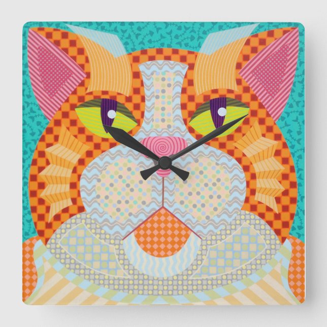 Quadrado Relógio de Gato Gordo (Frente)