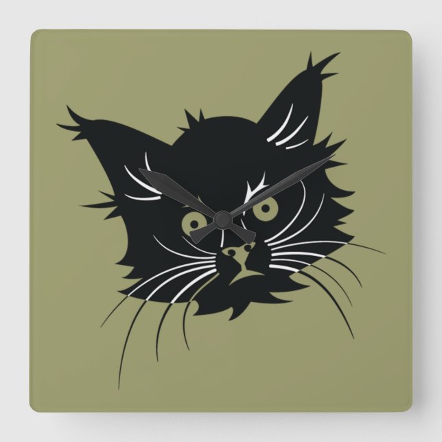 Quadrado relógio de gato preto (Frente)