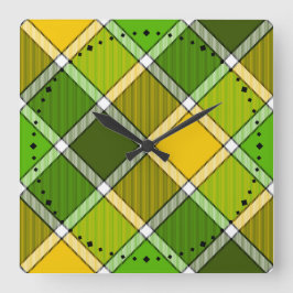 Quadrado Relógio de impressão de Argyle Amarelo Verde