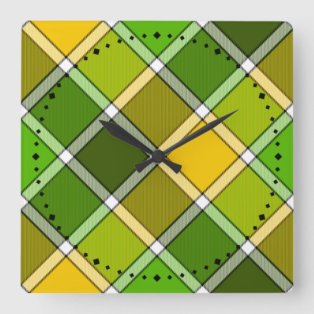 Quadrado Relógio de impressão de Argyle Amarelo Verde (Frente)