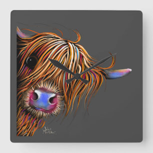 Quadrado Relógio de Impressão de Vaca Highland SuGaR LuMP o
