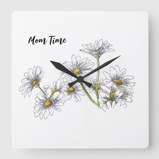 Quadrado Relógio de margarida branca pessoal (Frente)