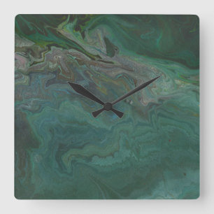 Quadrado Relógio de Mármore Verde Abstrato Jade 1