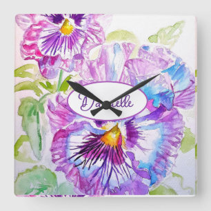 Quadrado Relógio de Meninas com Padrão de Flor de Pansy Rox
