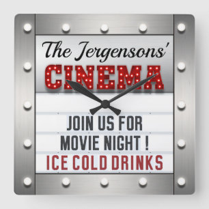 Quadrado Relógio de Mural de Cinema Noturno