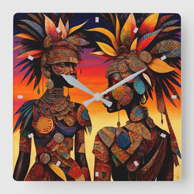 Quadrado Relógio de Muro Africano (Frente)