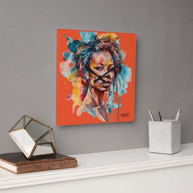 Quadrado Relógio de Muro da AMÉRICA AFRICANA (Escritório)