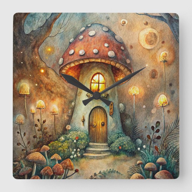 Quadrado Relógio de Muro da Casa Mushroom (Frente)