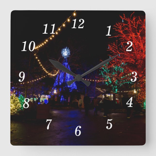 Quadrado Relógio de Muro das Luzes de Natal Galore (Frente)