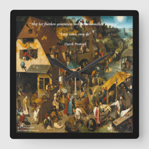 Quadrado Relógio de Muro de Arte e Proverb Holandesas do s