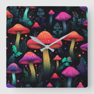 Quadrado Relógio de Muro de Cogumelos