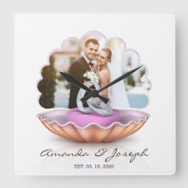 Quadrado Relógio de Muro de Presentes Fotográfico de Seashe